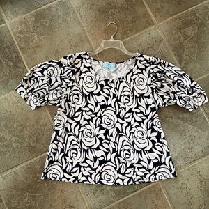 Floral Navy and White Women's Top